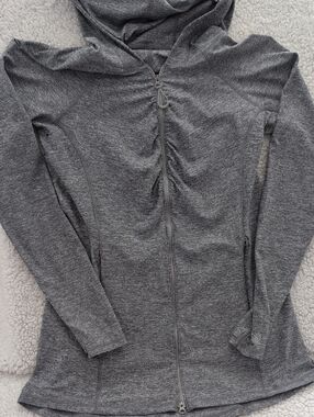 Athleta Heather Gray Full‑Zip Hooded Athletic Jacket